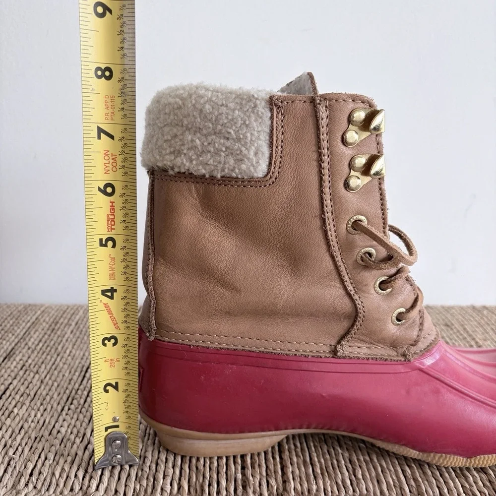 Sperry Top Sider Lace-Up Women Waterproof Duck Rain Rubber Boots Sz 8 Red NO ZIP